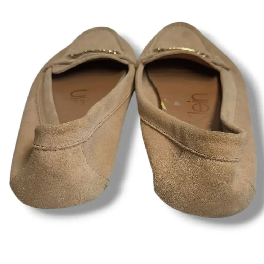Calvin Klein Shoes Womens 9 Lunasi Loafers Moccasins Flats Beige Suede Slip On
